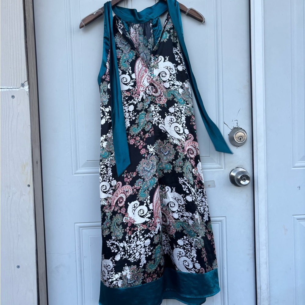 jonathan martin Black Teal Paisley One-Shoulder Dress